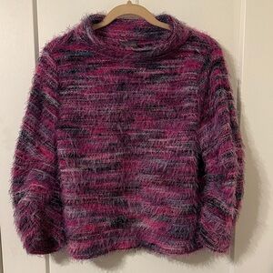 Vince Camuto Pink and Purple Fuzzy Turtleneck Sweater